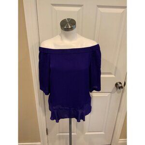 Rebecca Taylor Blue/Purple 100% Silk Off-Shoulder Top, Size 4 (US)